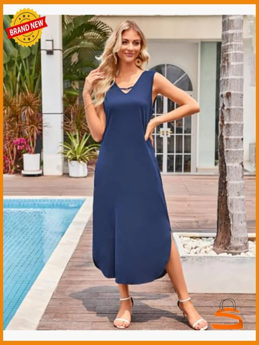 Sleeveless Maxi Dress Set with Cover Up V-Neck Flowy